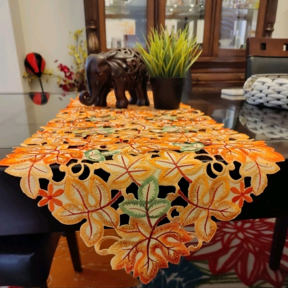 Autumn Leaf Table Runner - Orange and Green (14x53)